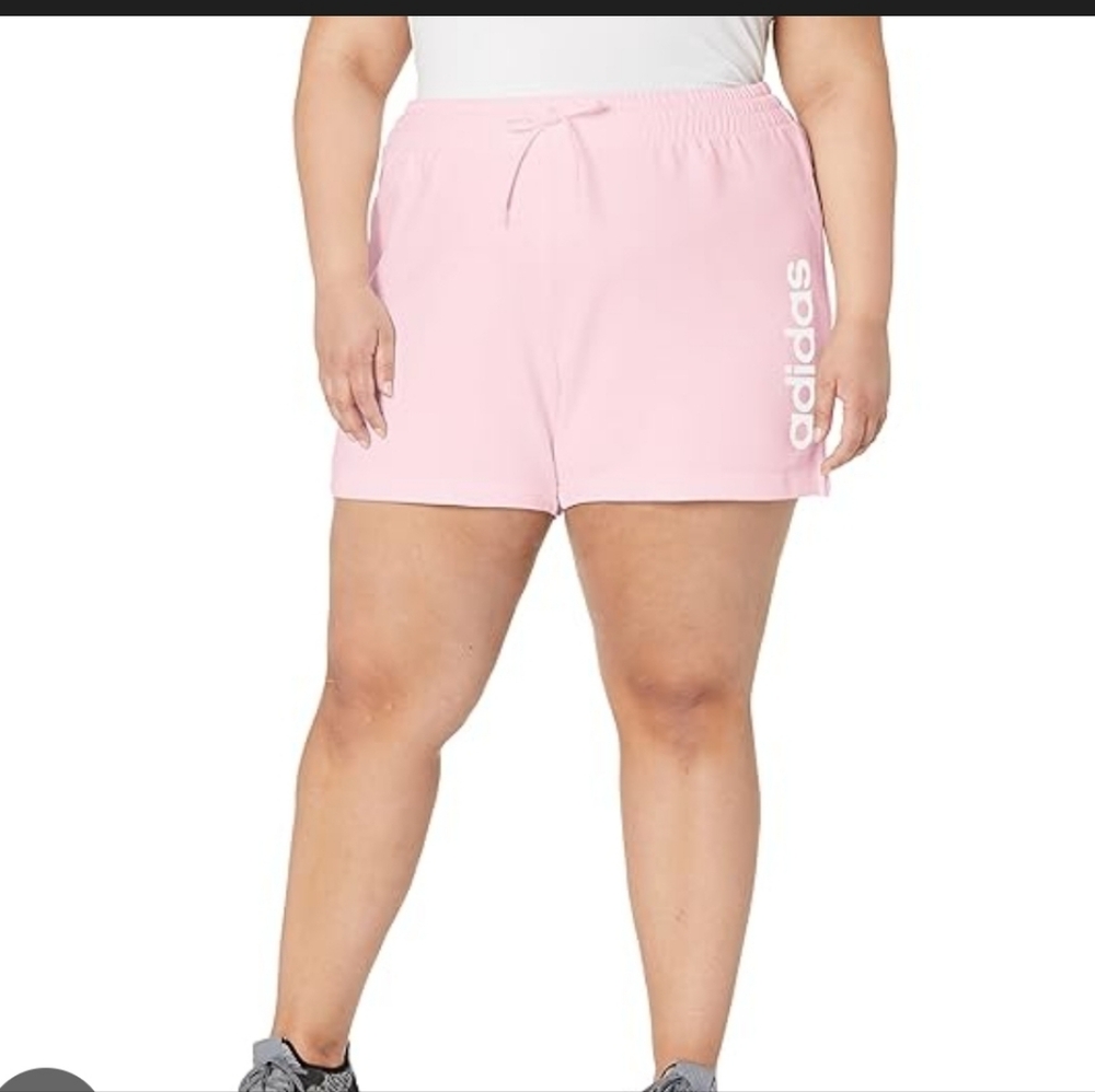 Women's Adidas Essentials Slim Pink Logo Shorts with Drawstring, Size 3X.